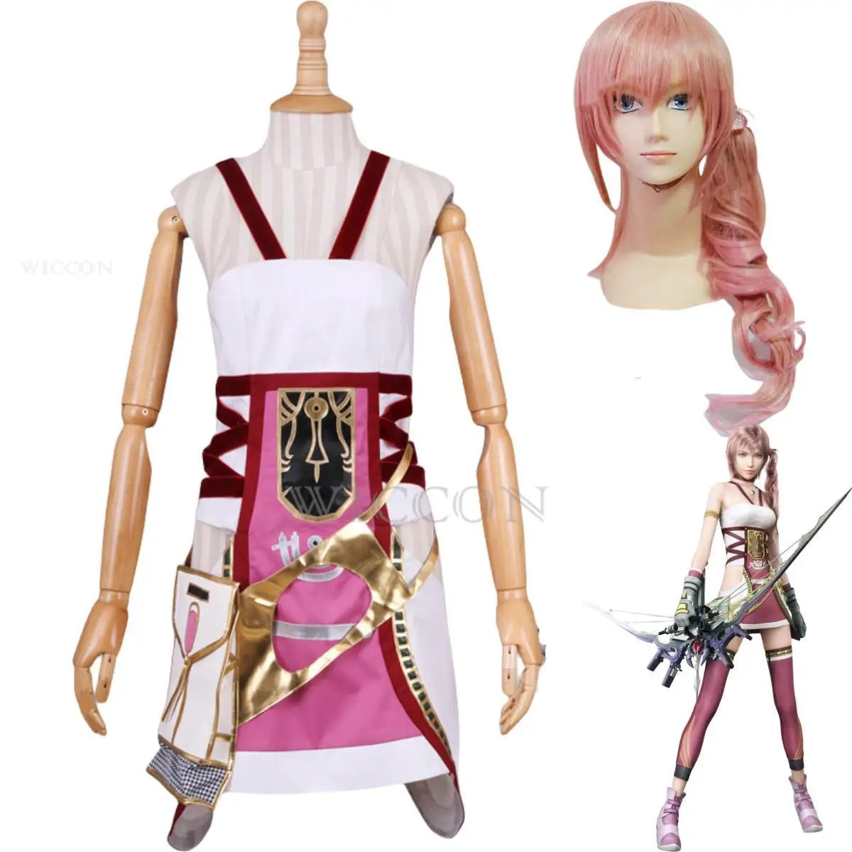 Anime Game Lightning Returns: Final Fantasy XIII Serah Farron Cosplay Costume Wig Combat Uniform Dress Woman Sexy Halloween Suit