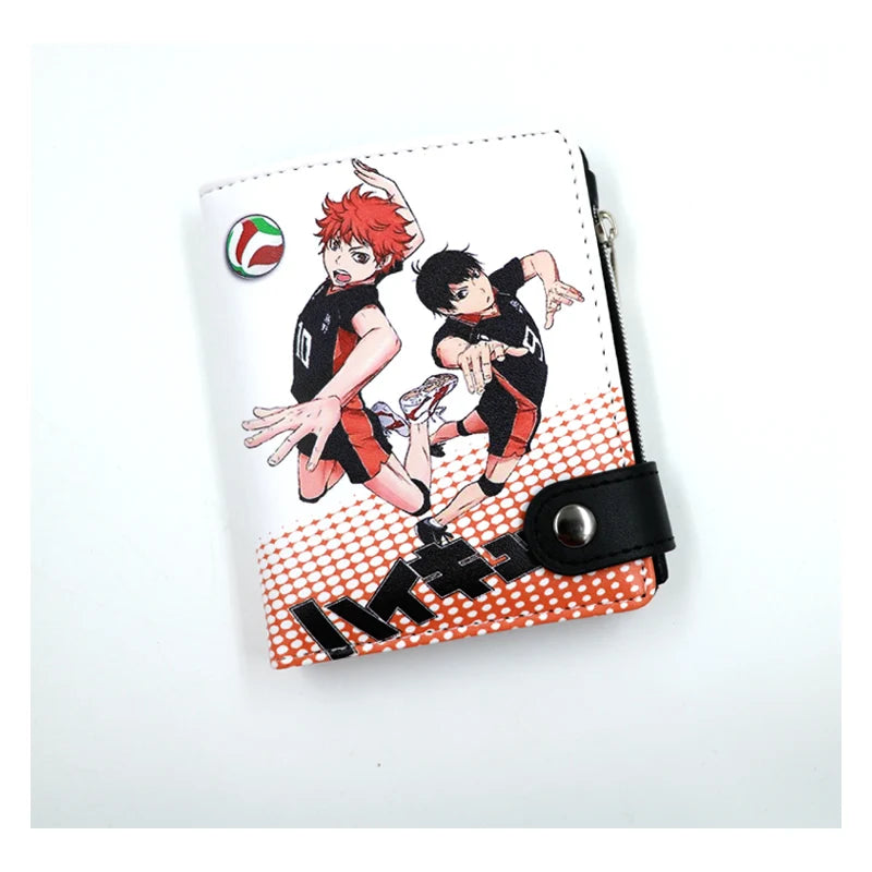 Anime Haikyuu!! Shoyo Hinata PU Short Wallets Tobio Kageyama Button Purse with Coin Bag