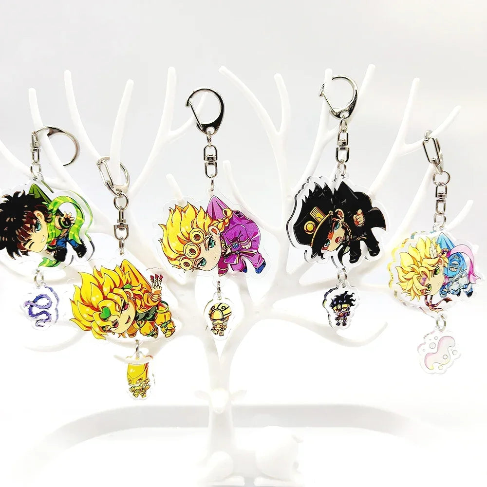 Anime Keychain Bizarre Adventure for Women Accessories Cute Bag Pendant Key Ring Acrylic Cartoon Friends Gift