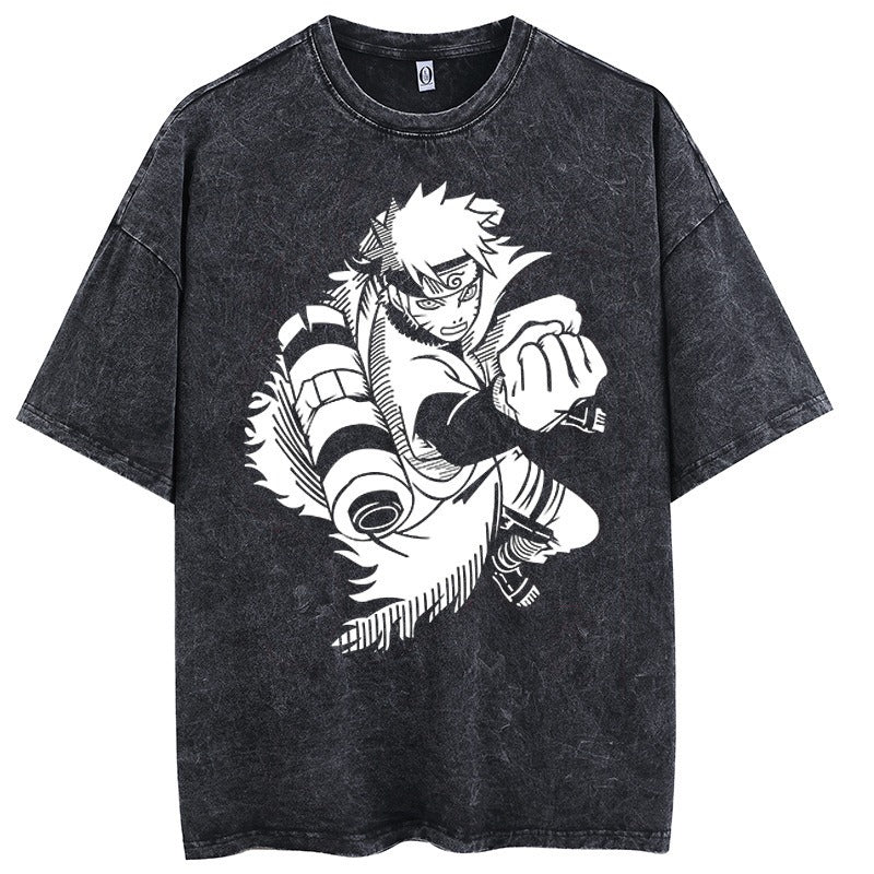 Anime Naruto print washed vintage style T-shirt