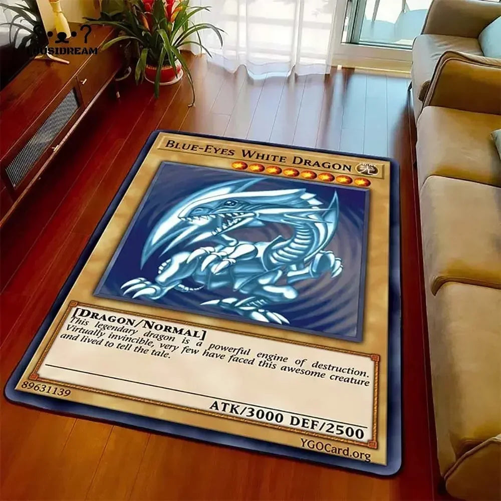 Anime Yu Gi Oh Card Yugioh Blue Eyes White Dragon Carpet Cartoon Floor Mat Living Room Bedroom Area Rug Christmas Family Gift