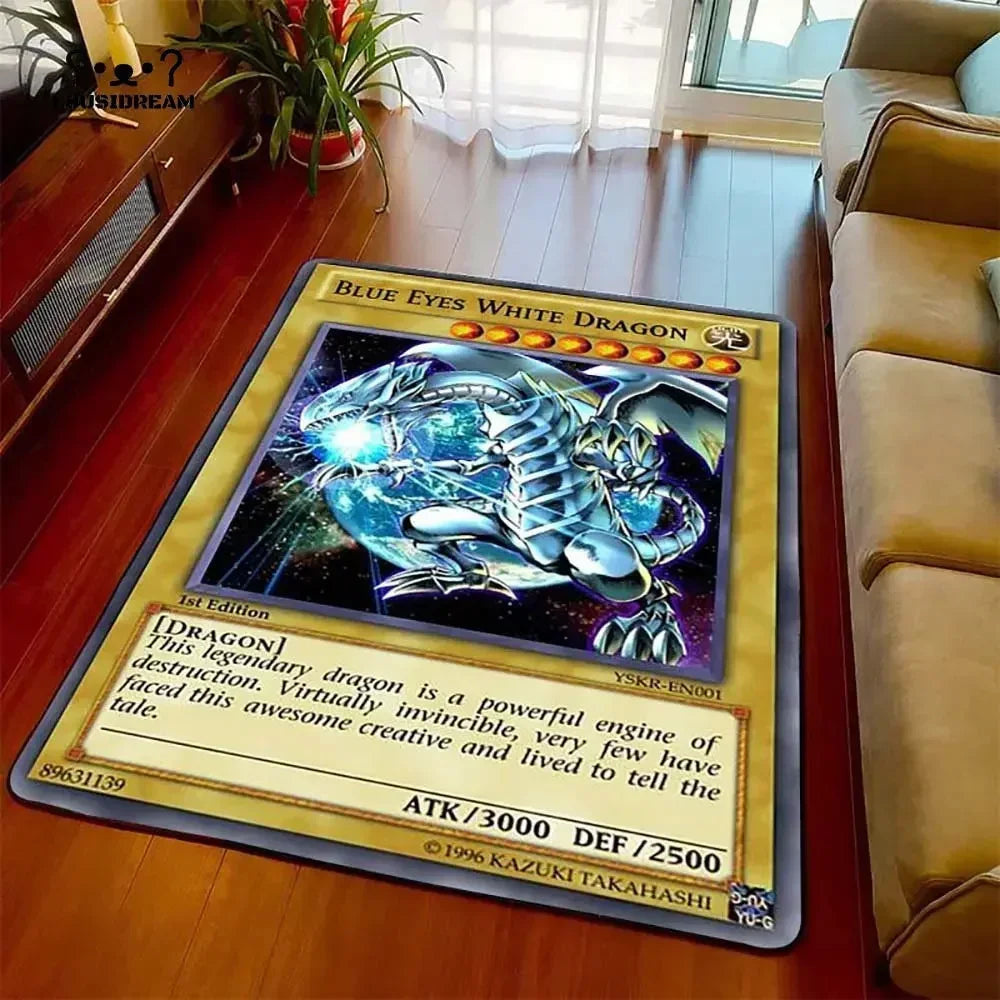 Anime Yu Gi Oh Card Yugioh Blue Eyes White Dragon Carpet Cartoon Floor Mat Living Room Bedroom Area Rug Christmas Family Gift