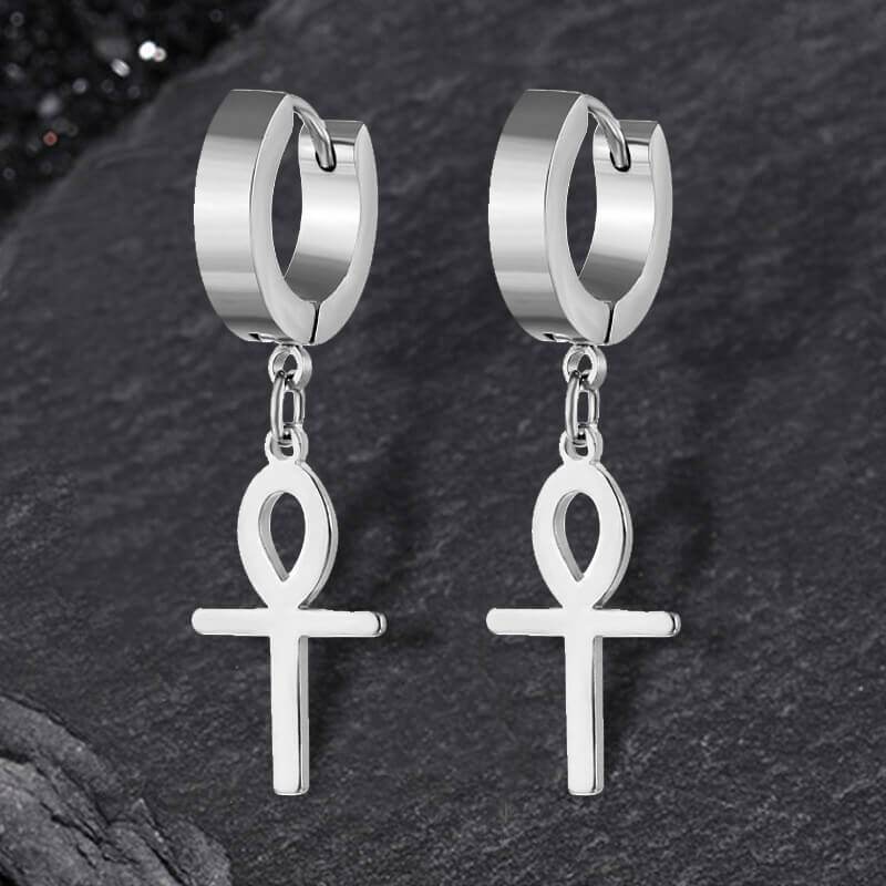 Ankh Stainless Steel Cross Earring - Silver / A Pair