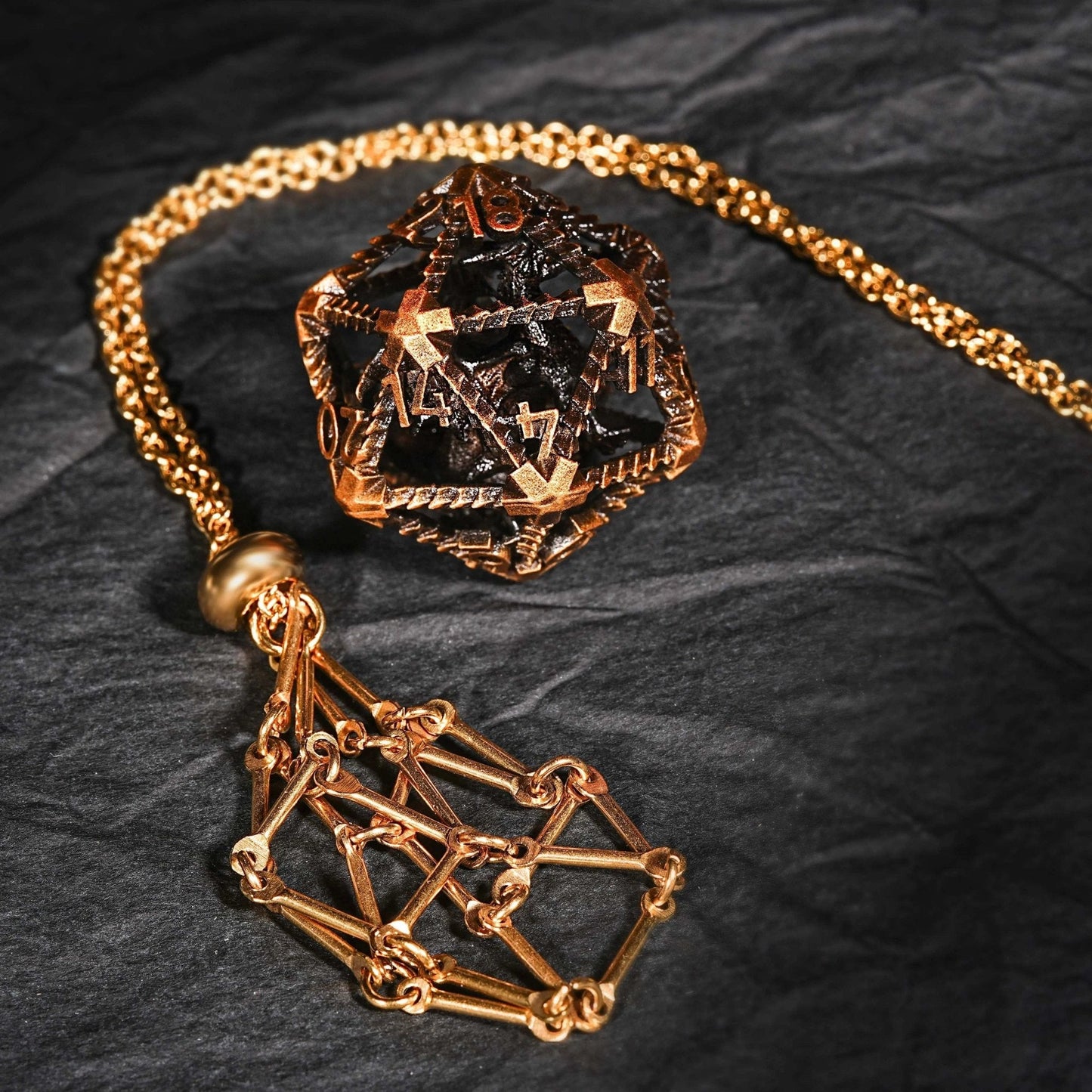 Antique Gold Metal Hollow 3D Dragon D&D Dice Set