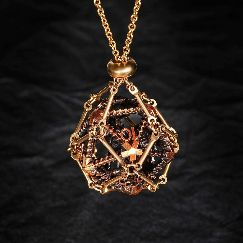 Antique Gold Metal Hollow 3D Dragon D&D Dice Set