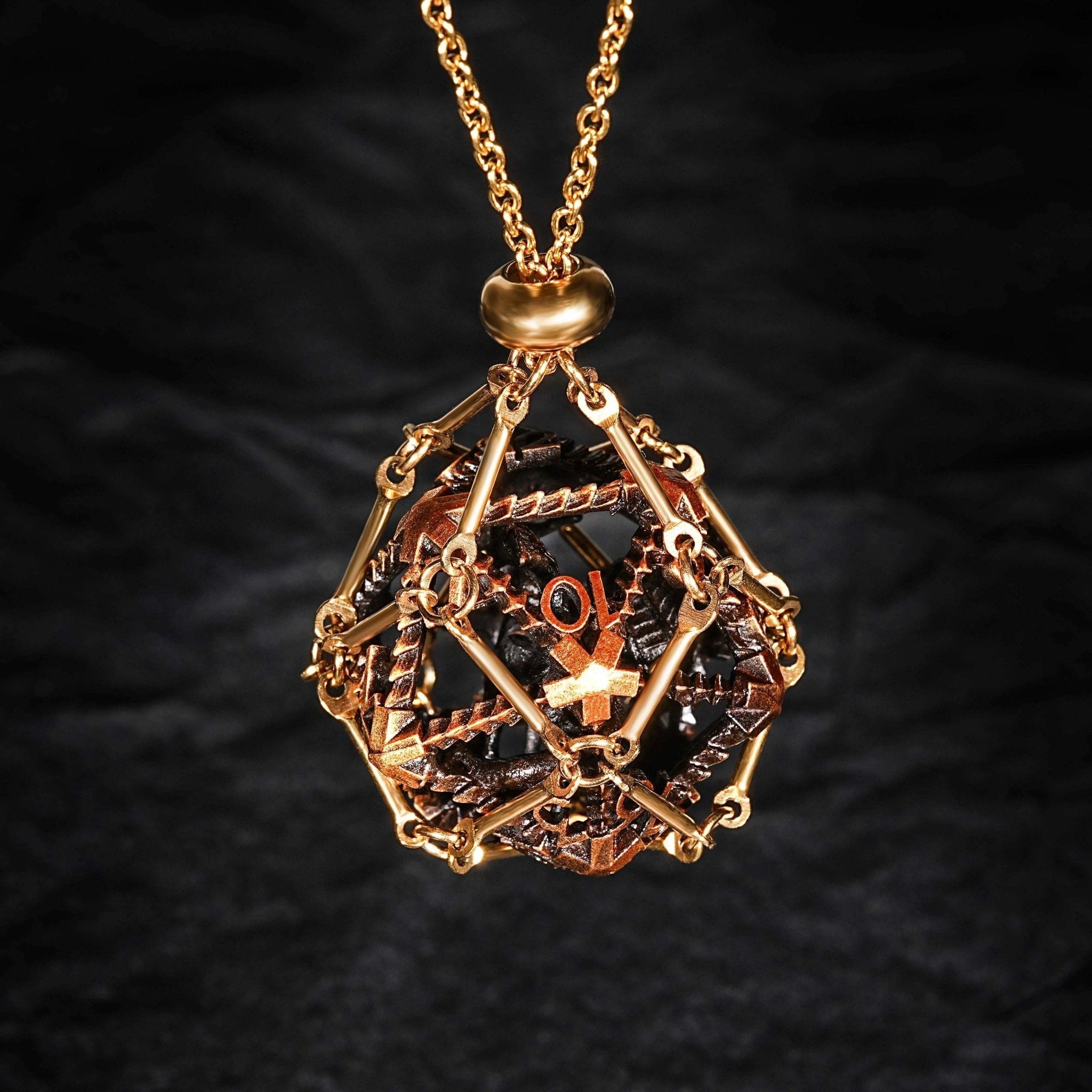 Antique Gold Metal Hollow 3D Dragon D&D Dice Set