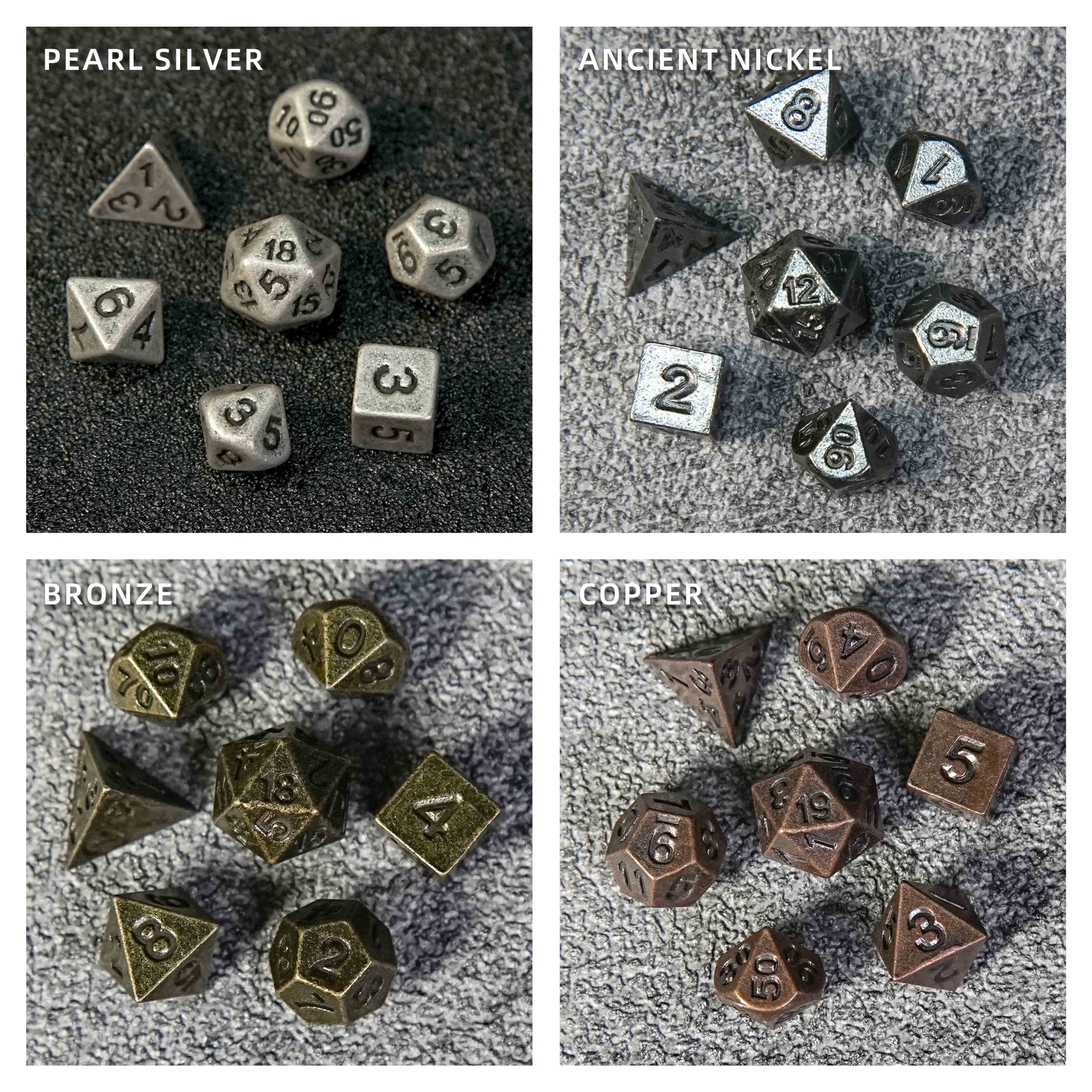 Antique Nickel Bullet Hollow Metal D20 Dice Cage Necklace + 7 Mini Metal Dice Set