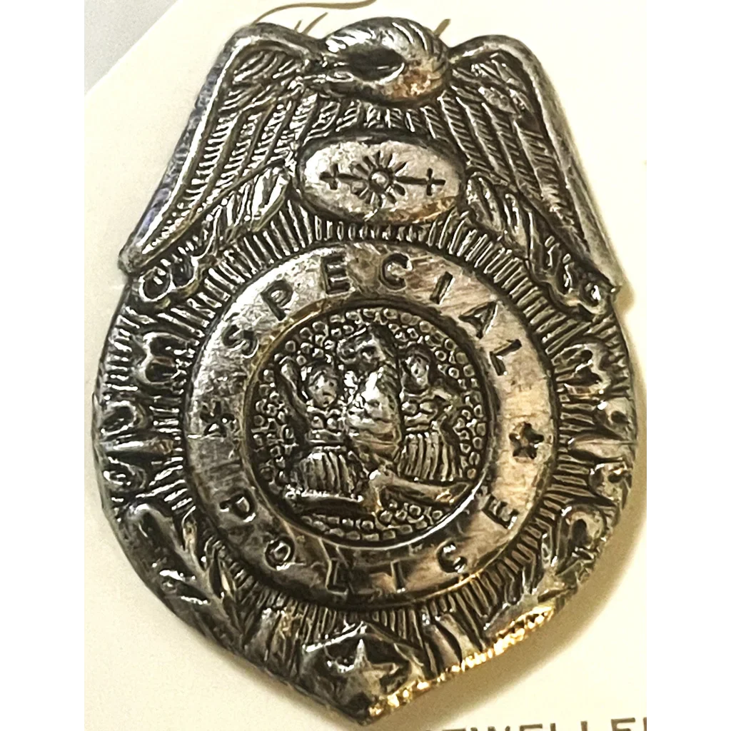 Rare Antique Vintage 1950s Special Police Badge with Original Card