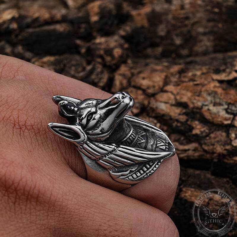 Anubis Stainless Steel Egyptian Mythology Ring - 7