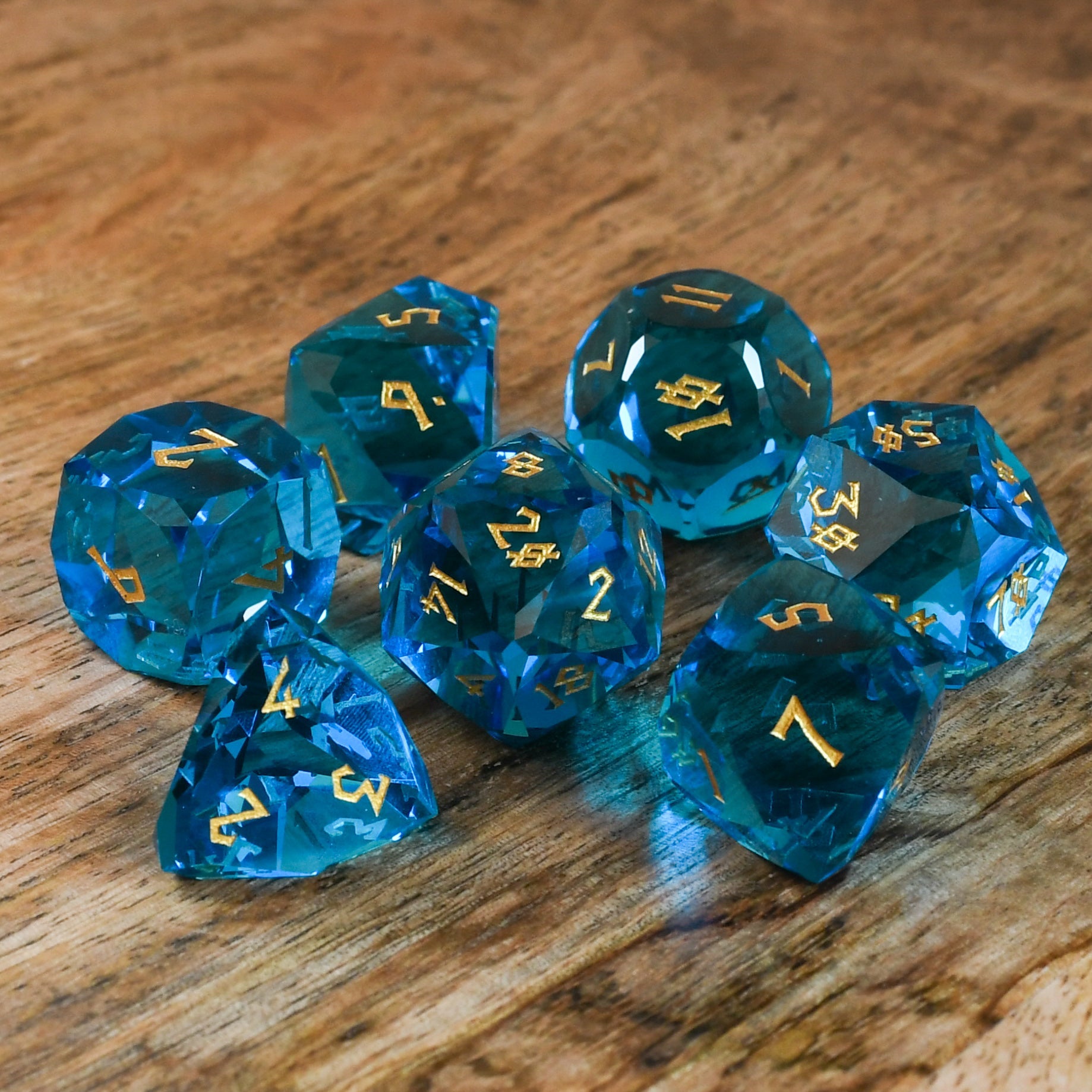 Aquamarine Multifaceted Glass Dice Set