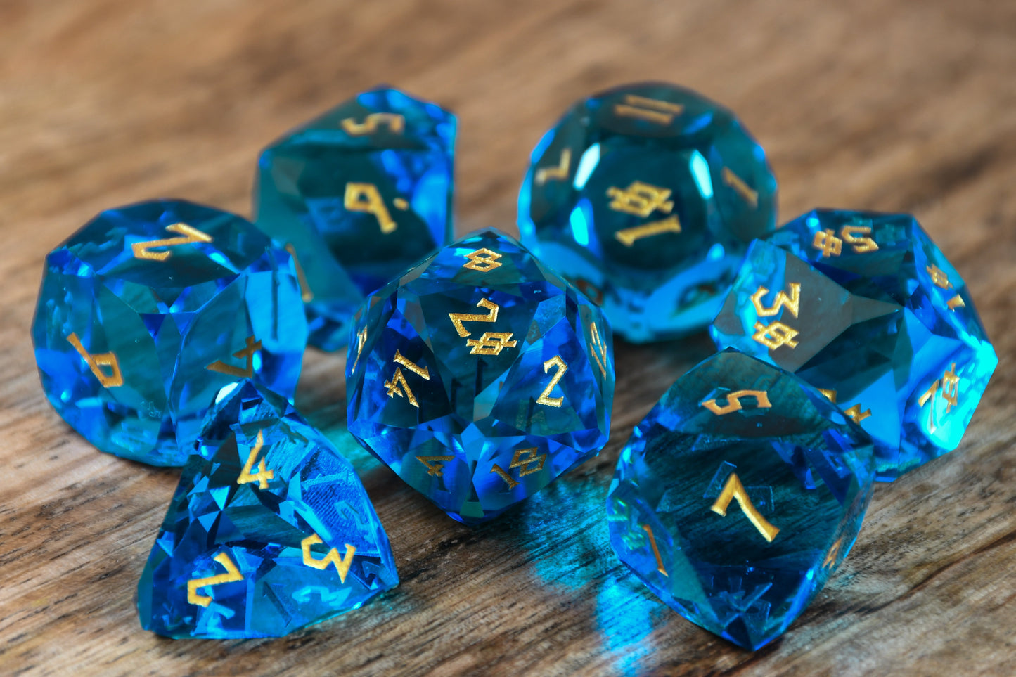 Aquamarine Multifaceted Glass Dice Set