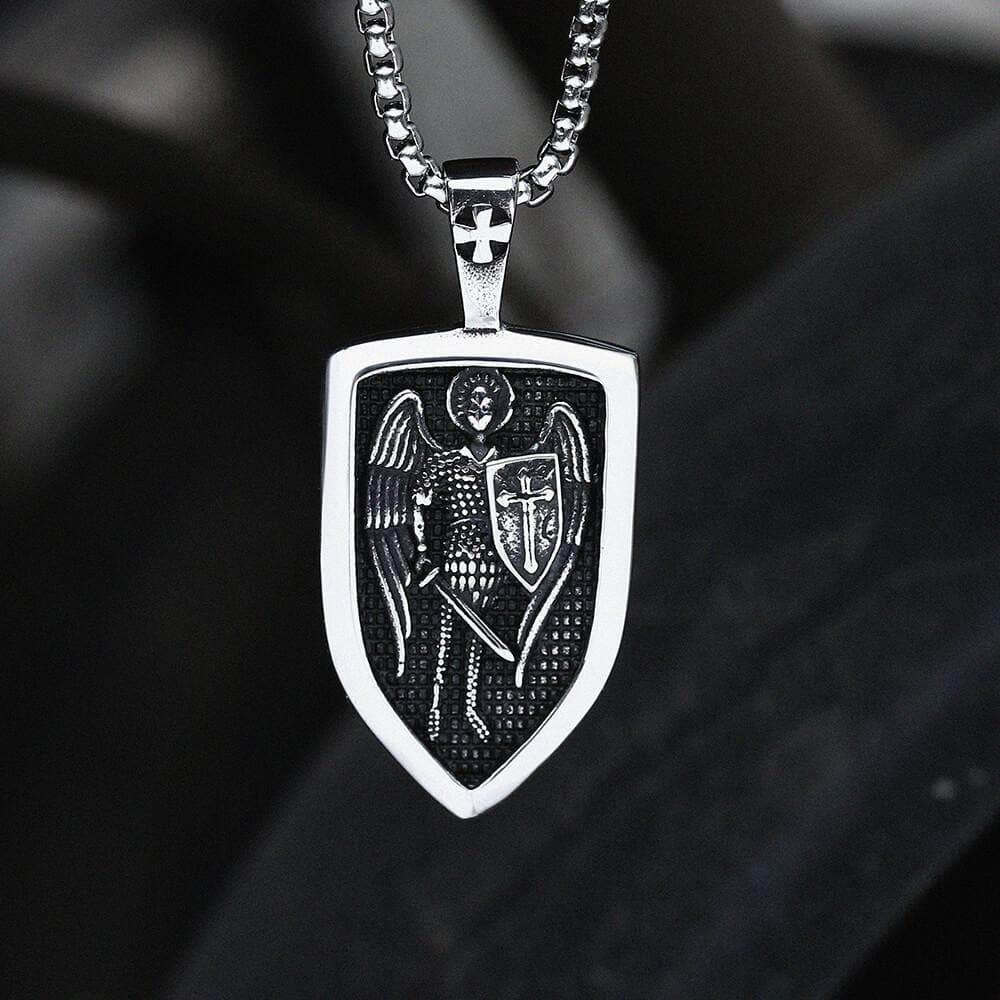 Archangel Saint Michael Shield Stainless Steel Pendant - Stainless Steel / Pendant Only