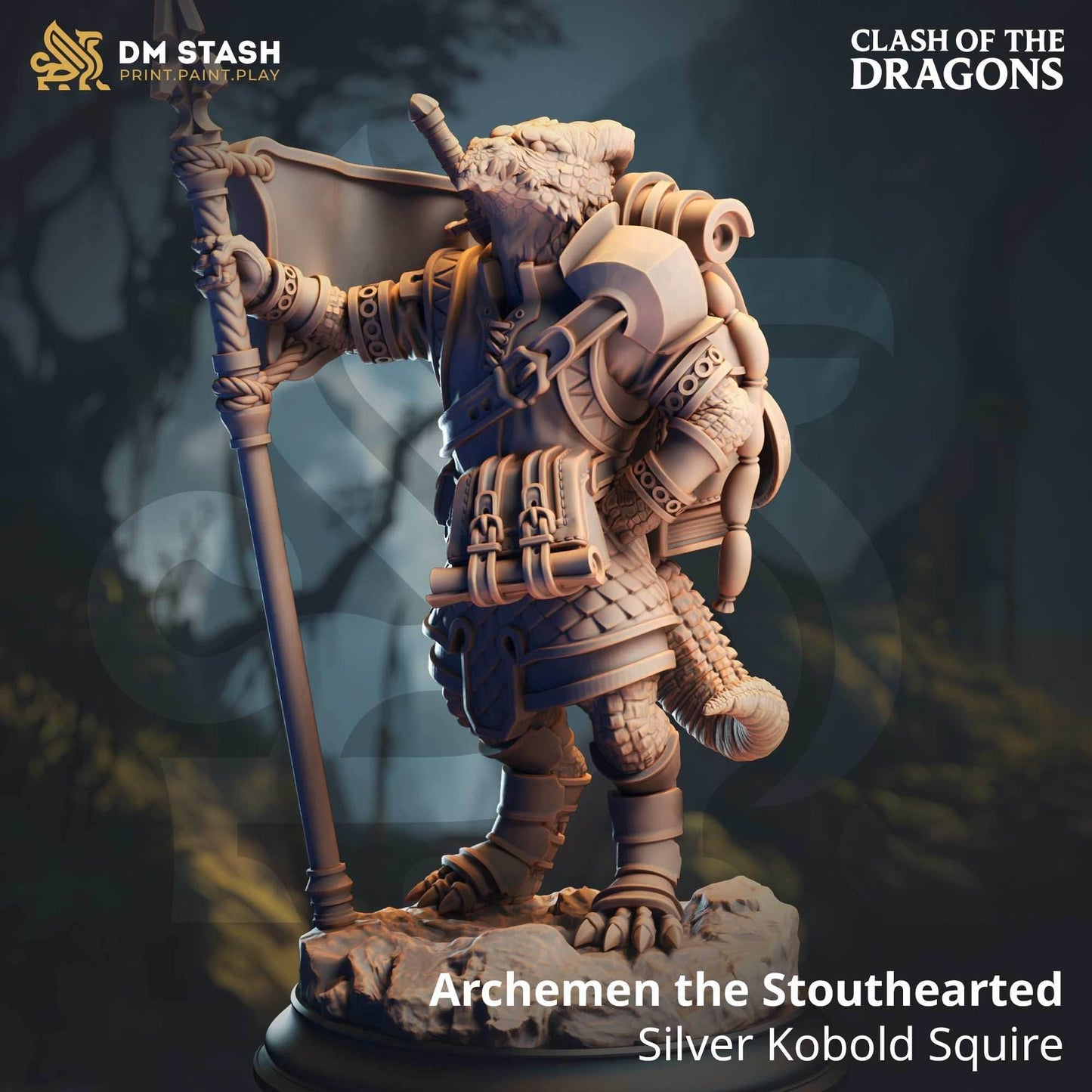 Archemen the Stouthearted (Male Silver Kobold Squire) - 32mm Scale