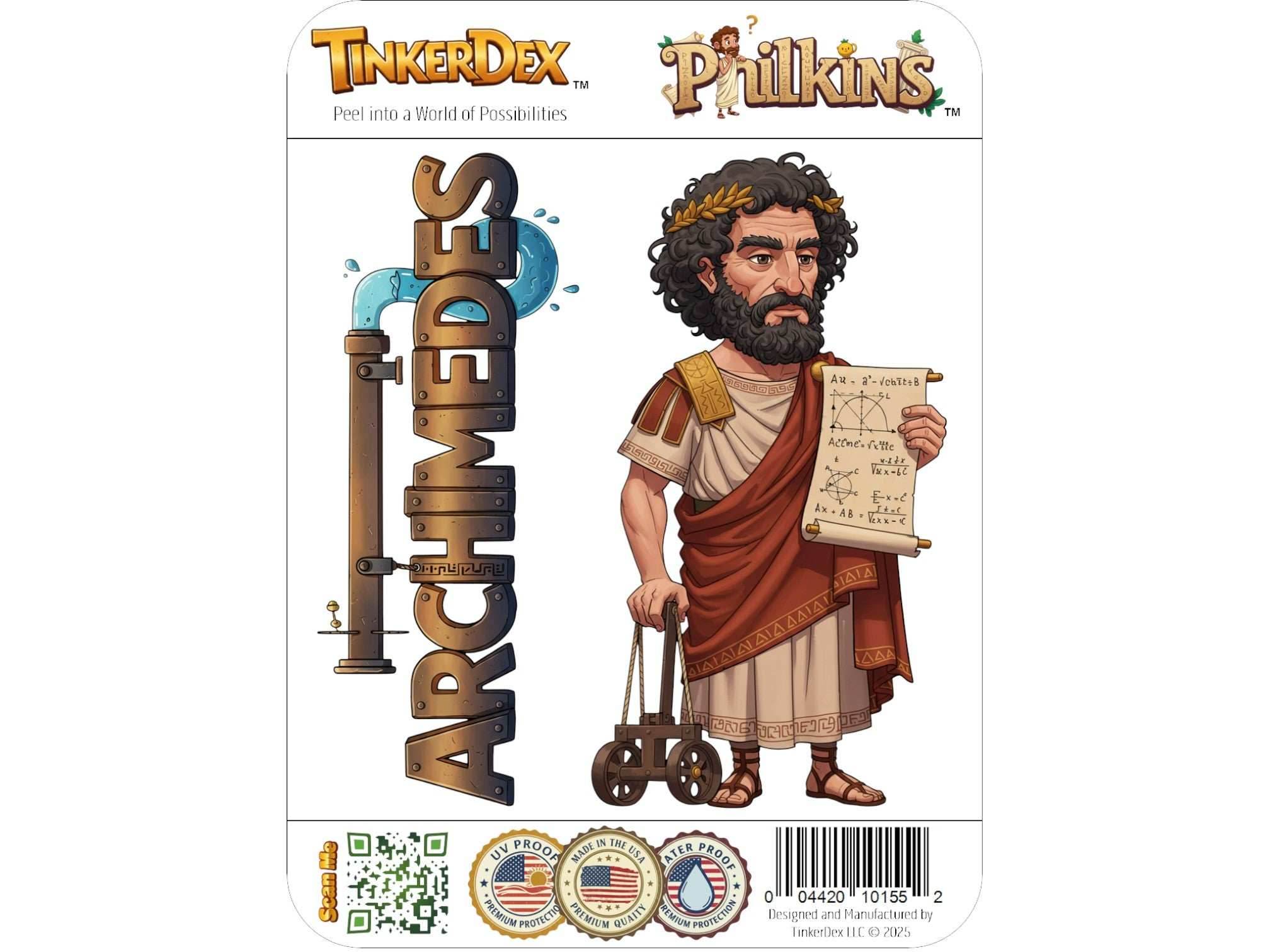Archimedes Sticker and Magnet – the Master Geometer Philkins™ – Ancient Greek Mathematician and Inventor | Waterproof & UV-Proof - Sticker / Mini