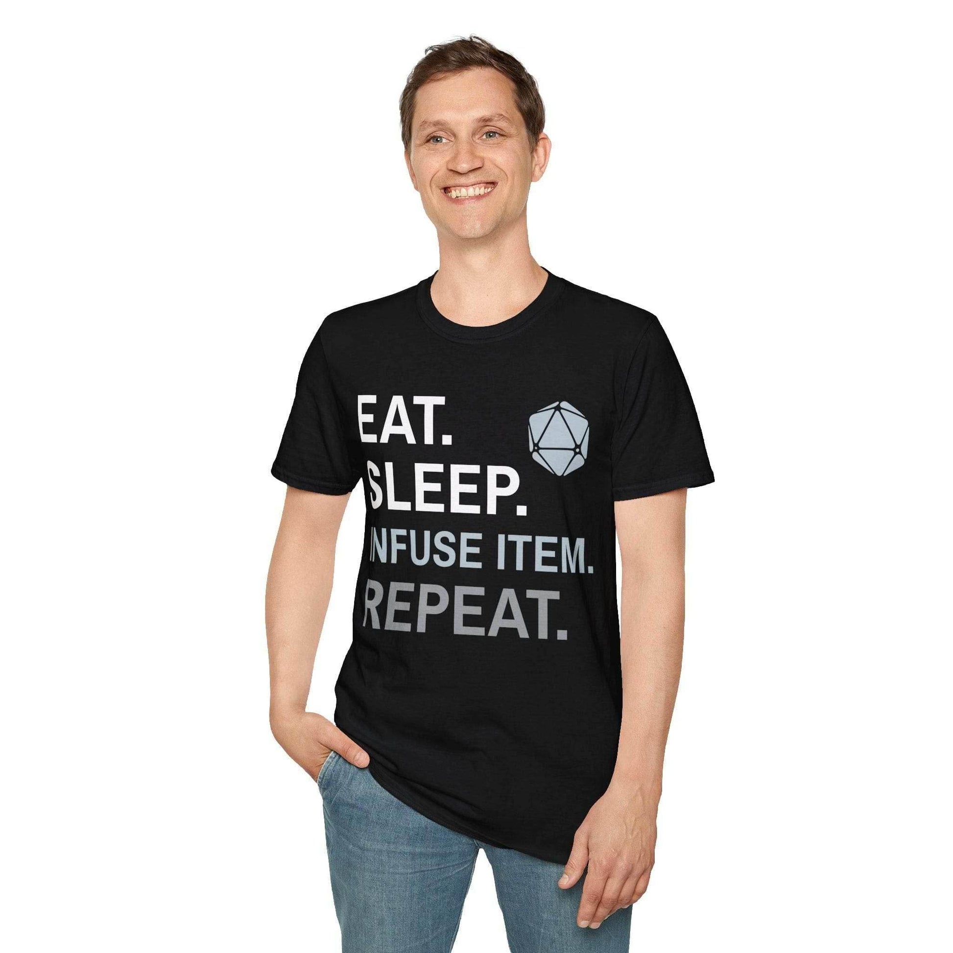 Artificer T-Shirt – 'Eat, Sleep, Infuse Item, Repeat' - Navy / S