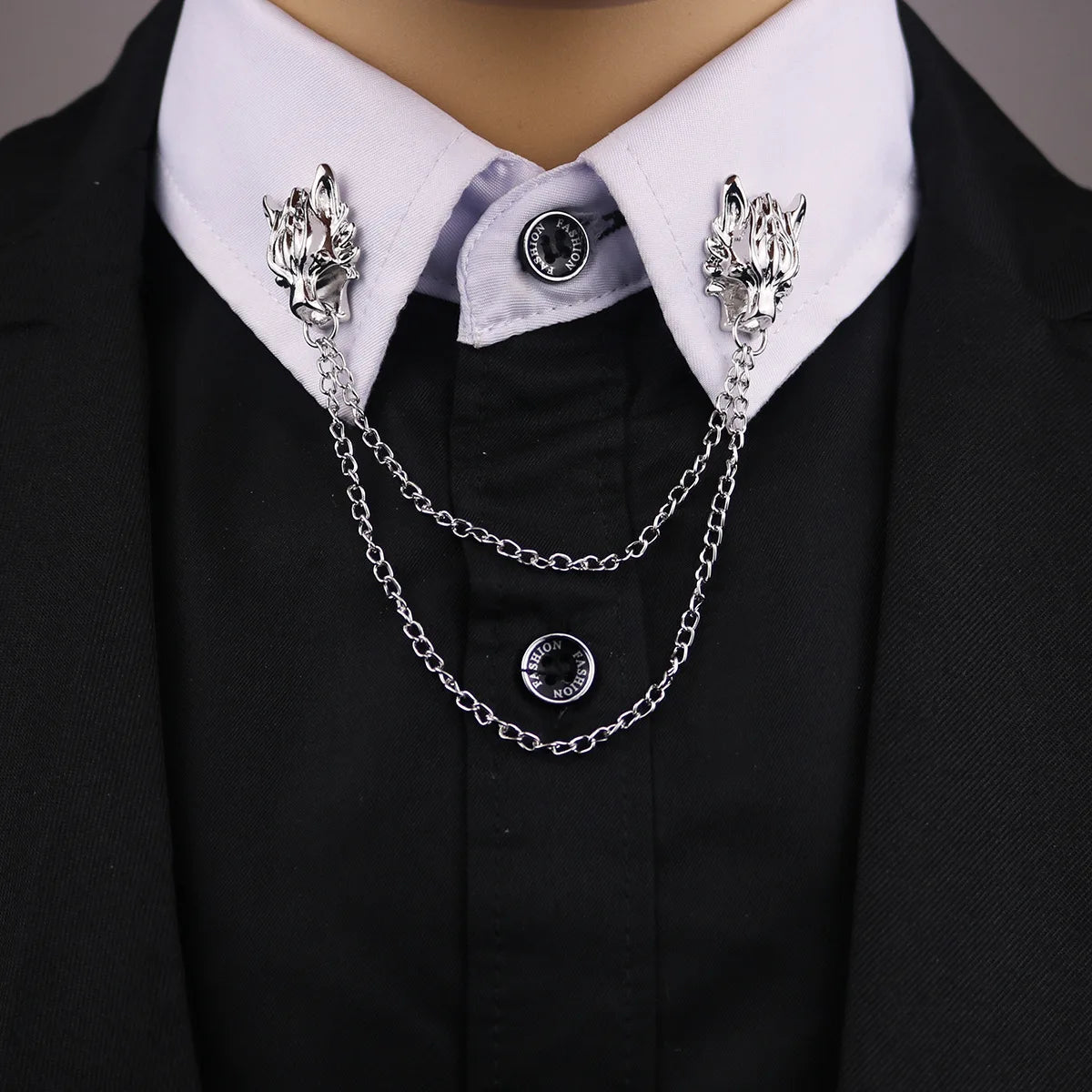 ASLSAW 1Pcs Chain Wolf Pin Brooches for Men's Suit Brooch Collar Decorated Wolf Head Shirt Accessories Tide Corsage Brooch Pins