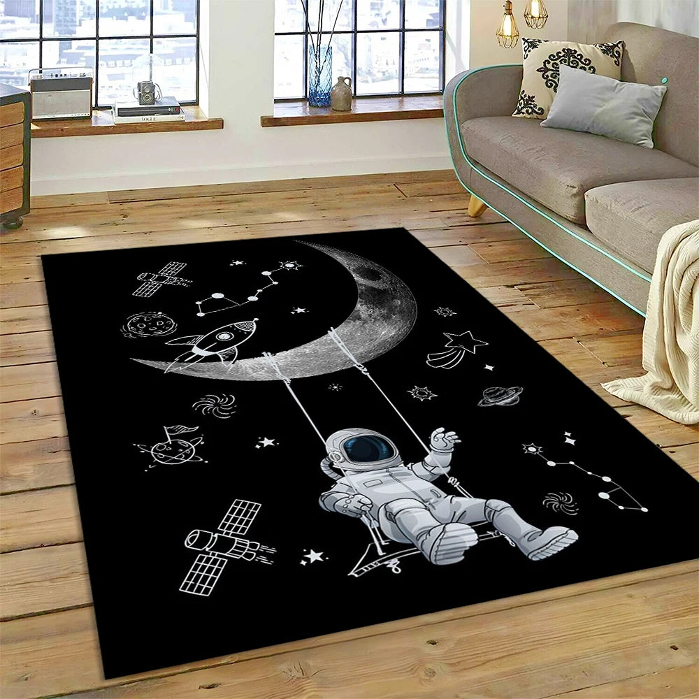 Astronaut Universe Spaceman Outer Space Cartoon Carpet Rug for Home Living Room Bedroom Sofa Doormat Decor,Kid Area Rug Non-slip