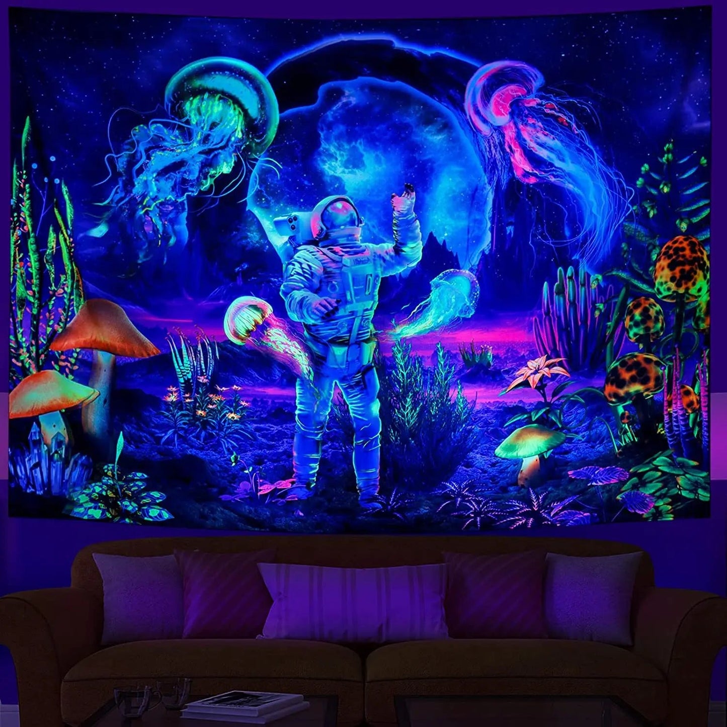 Astronaut UV Fluorescent Tapestry Aesthetics Wall Hanging Hippie Tapestry Bedroom Independent Room Decoration