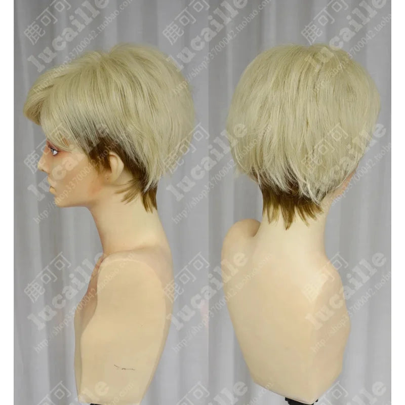 Attack on Titan Erwin Smith Short Light Blonde Ombre Cos Hair Heat Resistance Cosplay Costume Wig + Track + Cap