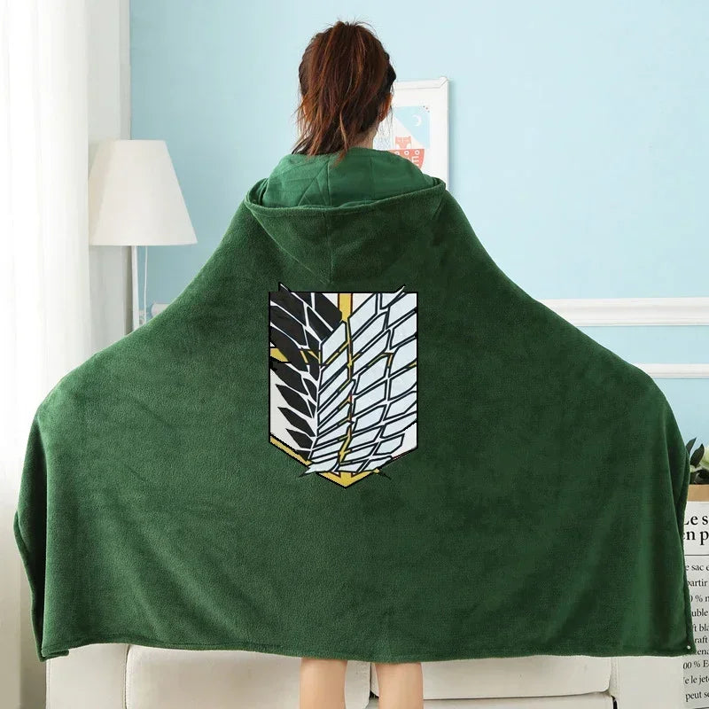 Attack Titann Blanket Flannel Cape Cloak Shingeki No Kyojin Survey Corps Anime Cosplay Costume Fabric Logo Hoodie Halloween MN7