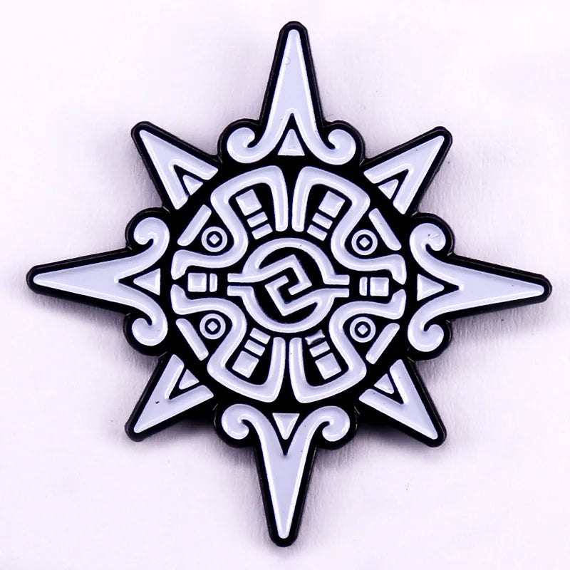 Aztec Sun Symbol Enamel Pin Retro Brooch Fashion Jewelry Gift