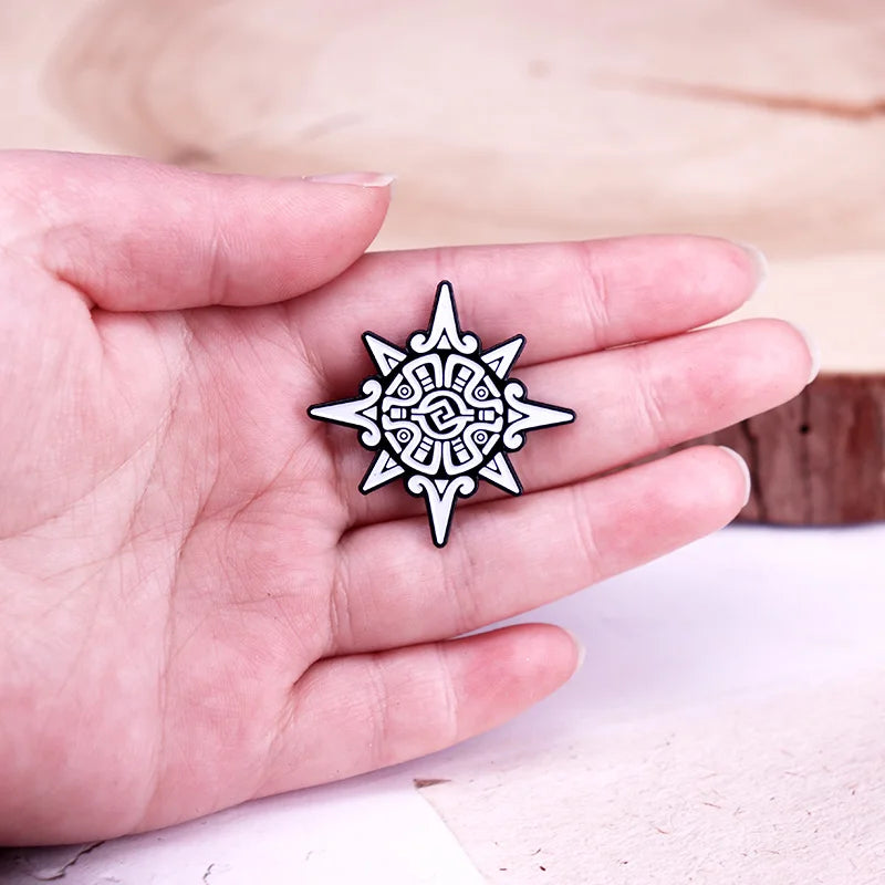 Aztec Sun Symbol Enamel Pin Retro Brooch Fashion Jewelry Gift