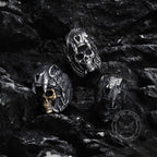 Aztec Jaguar Warrior Stainless Steel Skull Ring - Silver / 7