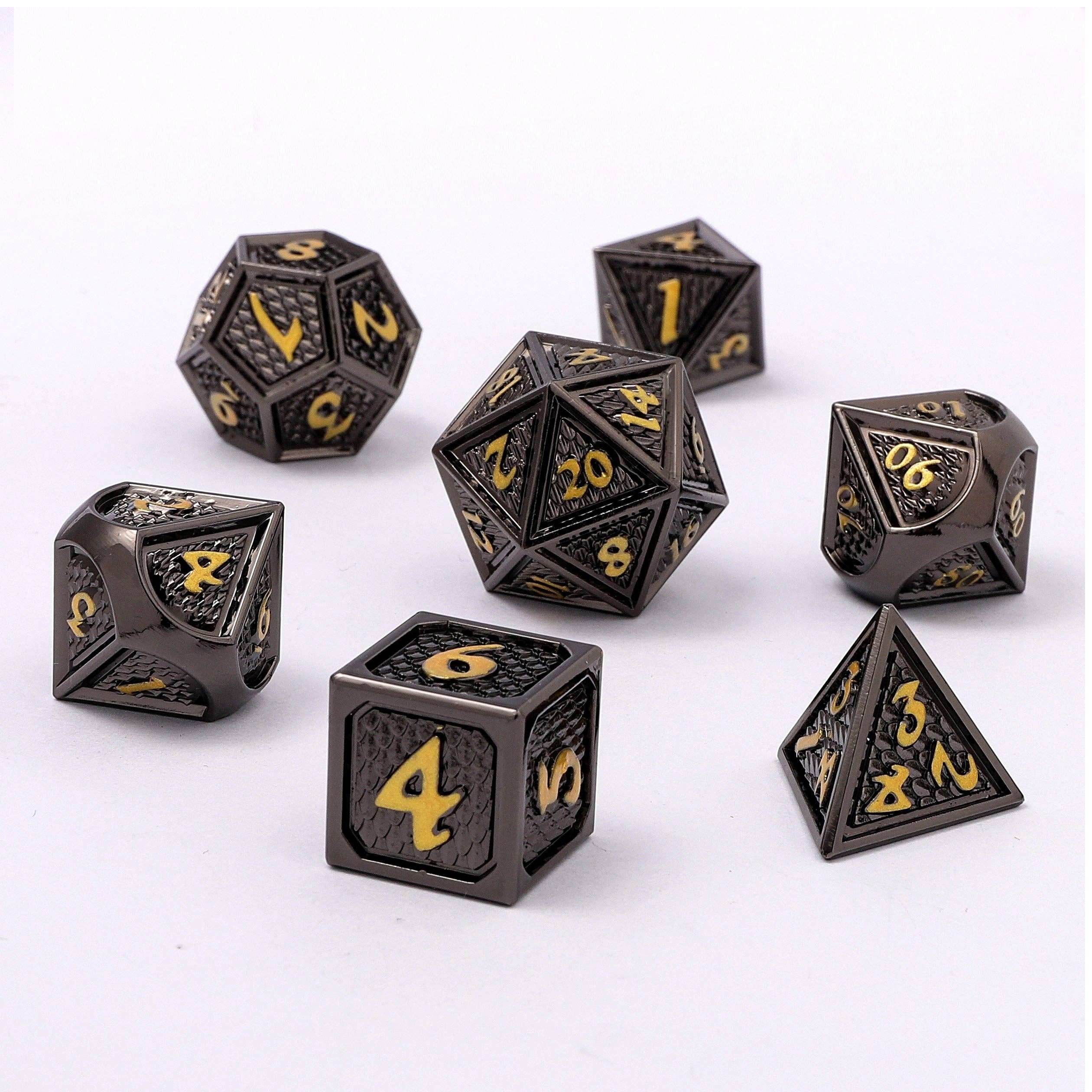 Solid Metal Behemoth Dice set - Gunmetal with Gold - 