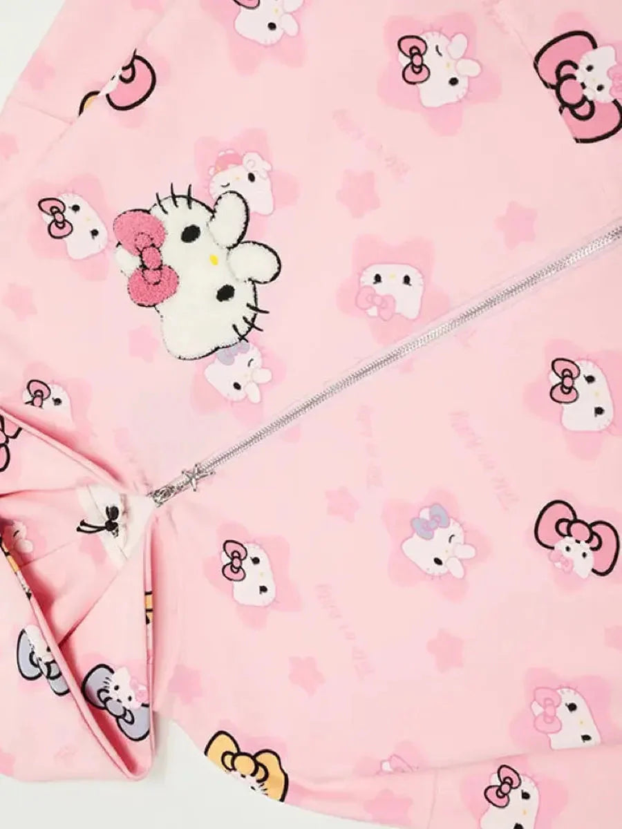 'Kittyy Gurl' Kawaii Zipped Oversized  Hoodie