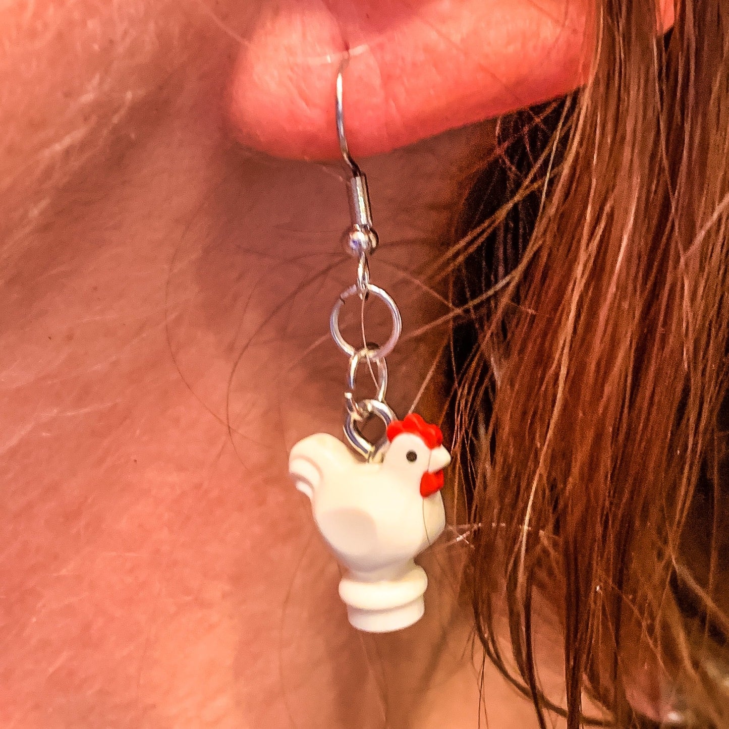 B3 Customs Chicken Earrings made from LEGO Bricks