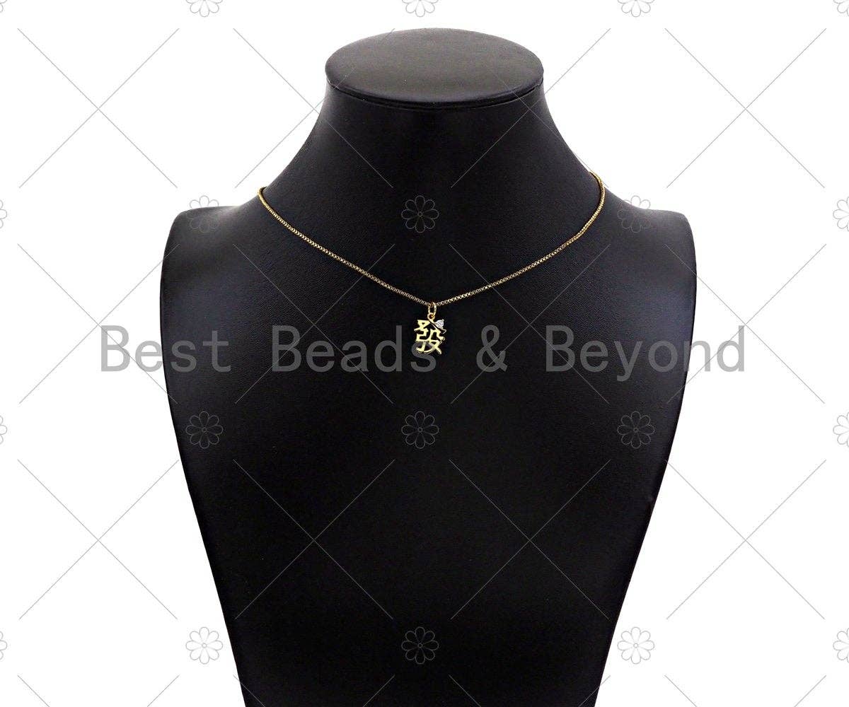 CZ Micro Pave Chinese Words Rich/ Love /Cool Charm, 18K Gold words Charm, Necklace Bracelet Charm Pendant, 13x10mm/11x10mm/12x11mm,Sku#Y432