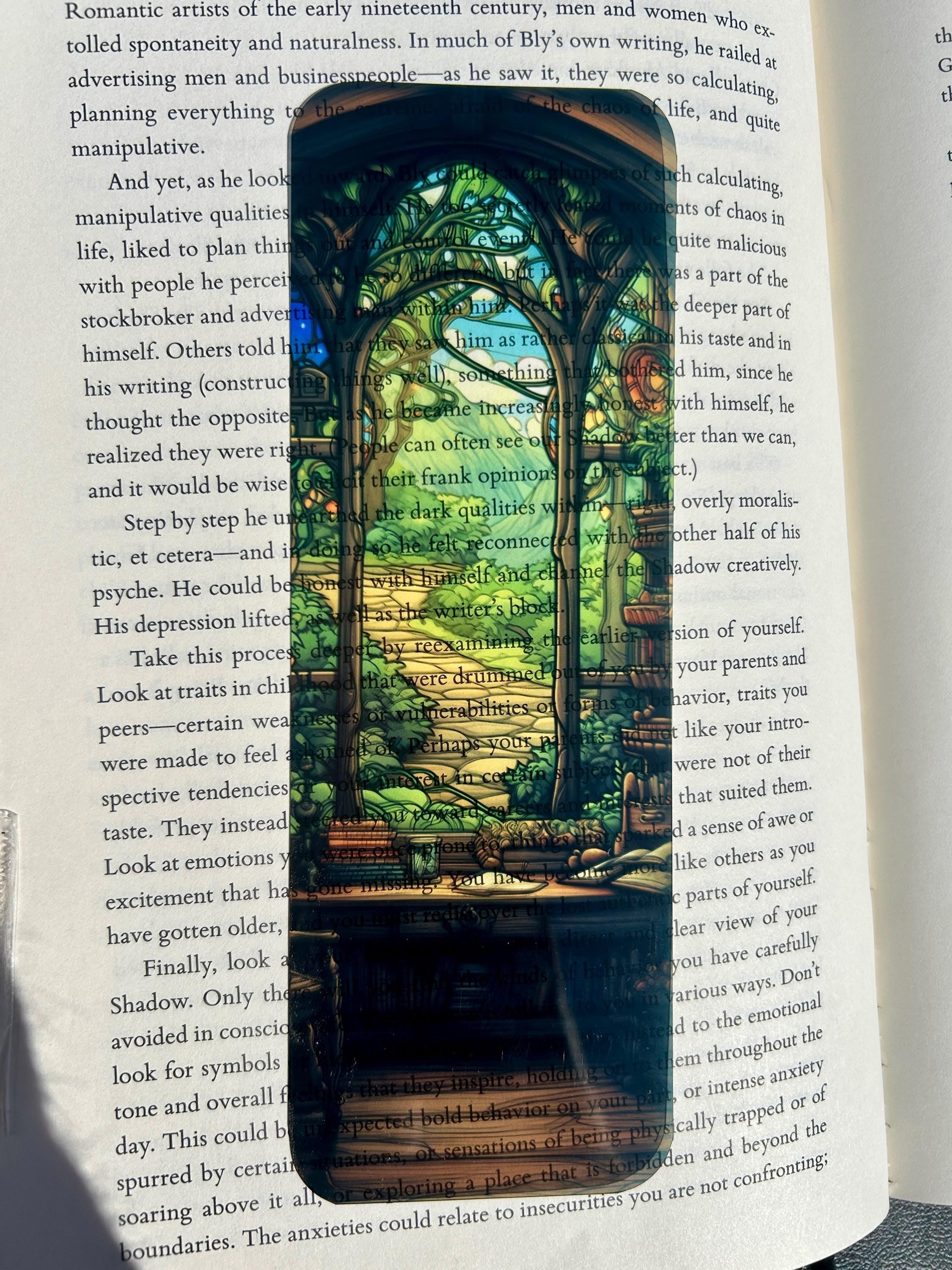 Cozy Hobbit Hole Library Bookmark with Warm Wood Interior and Green Accents – Fantasy Cottagecore Art for Book Lovers and Homebody Dreamers