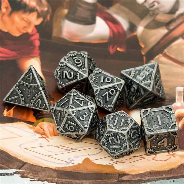 Silver Barrel Plating Vintage Color Punk Steam Metal Dice 7-Dice Udixi RPG - 