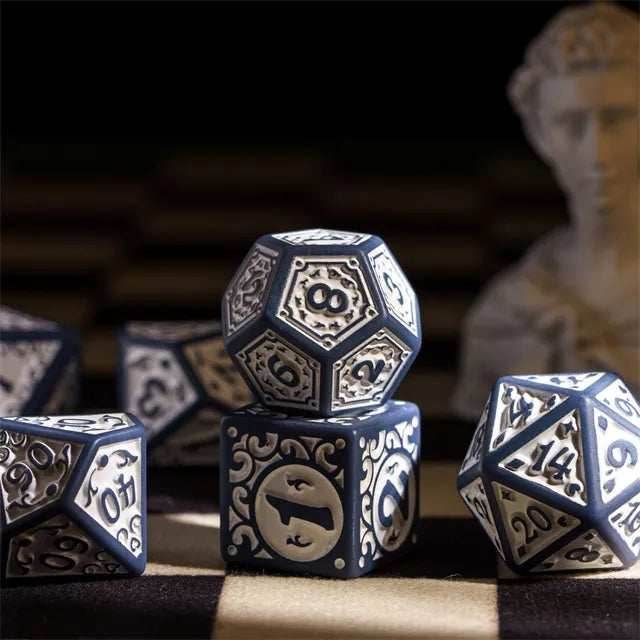 Grey with White Irregular Pattern Fill: 7-Piece Acrylic Dice Set - 