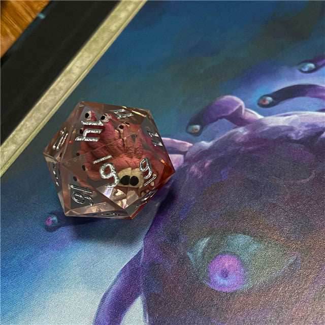 Red Beholder 22mm D20 DND Roll a D20 Dice Handmade Sharp Resin - 