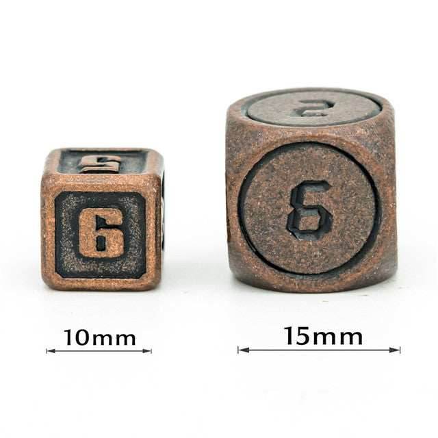 Bronze Mini Metal Dice Ancient Effect | (10mm to 15mm) 7-Dice Udixi RPG - 