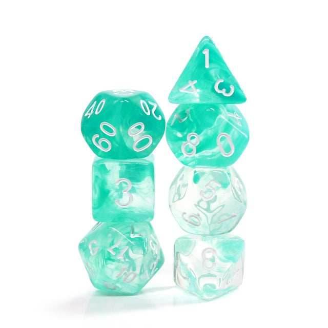 Lake Teal Swirl with White Numbering 7-Dice Set RPG - 