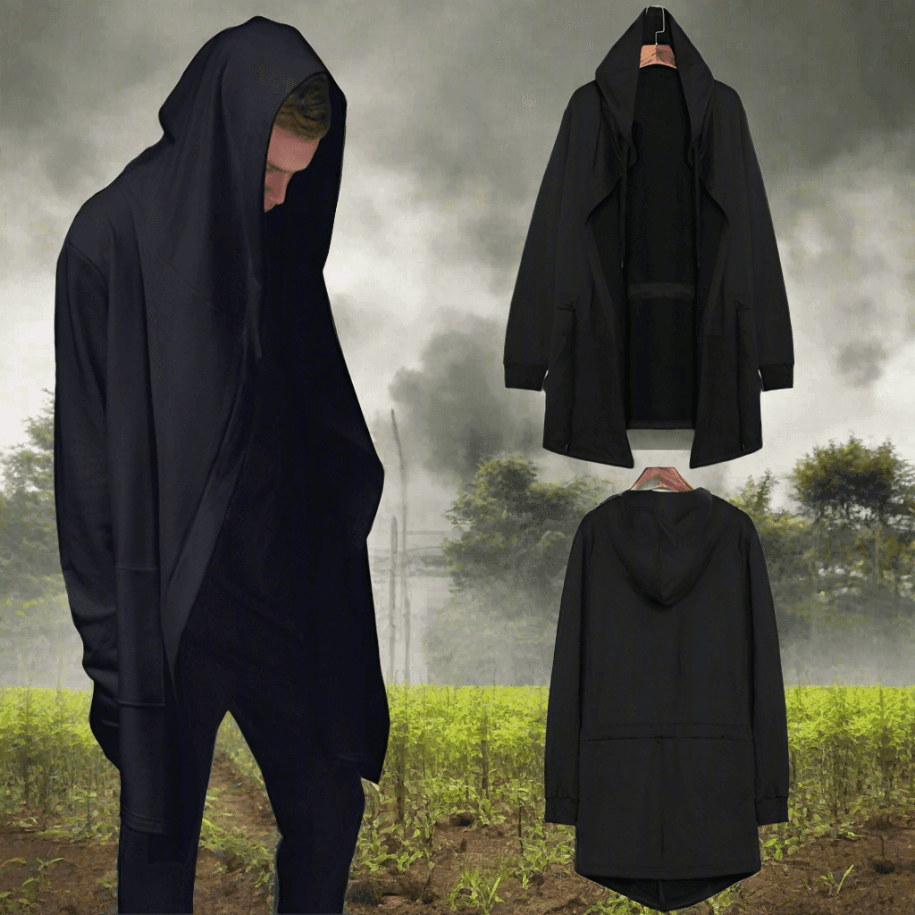 Gothic Hooded Cardigan Long Sleeves Cloak Men's - XS / Black