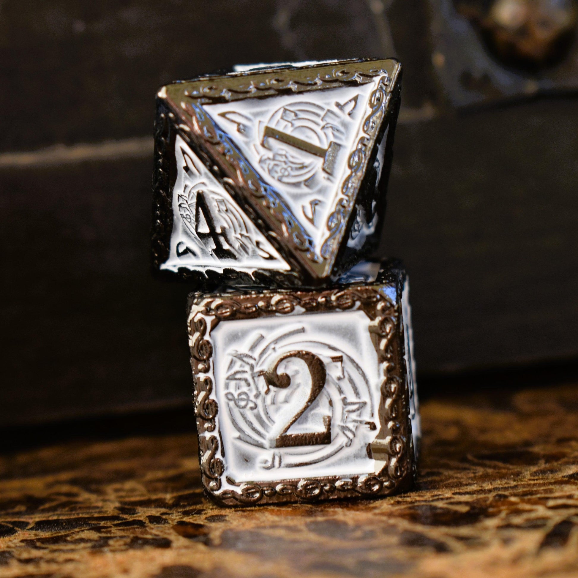 Ballad of the Bard Black and White Metal Dice Set