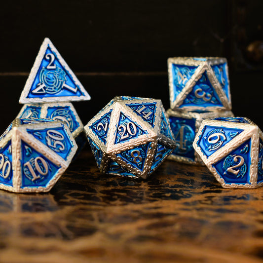 Ballad of the Bard Blue and Silver Metal Dice Set