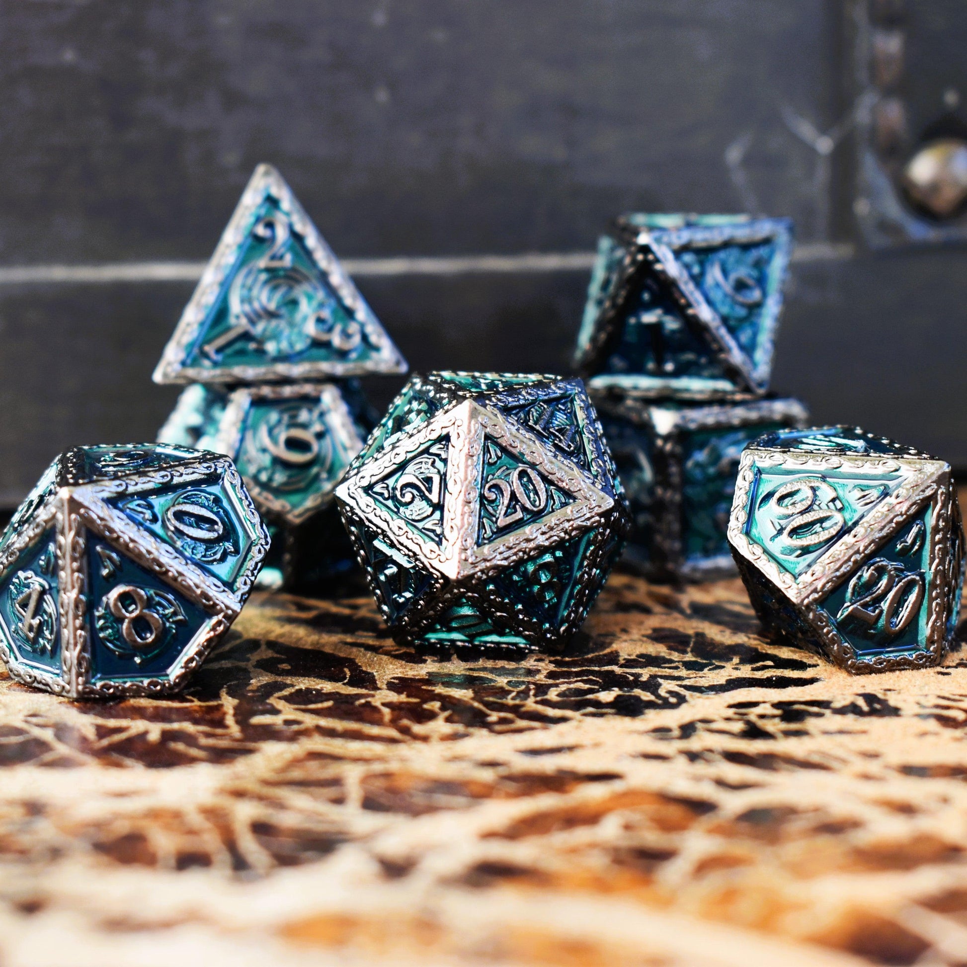 Ballad of the Bard Green and Black Metal Dice Set