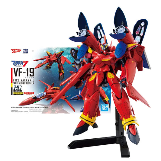 Bandai Genuine Figure Macross F Model Kit HG VF-19 Custom Fire Valkyrie with Sound Booster Collection Model Action Figure Toys