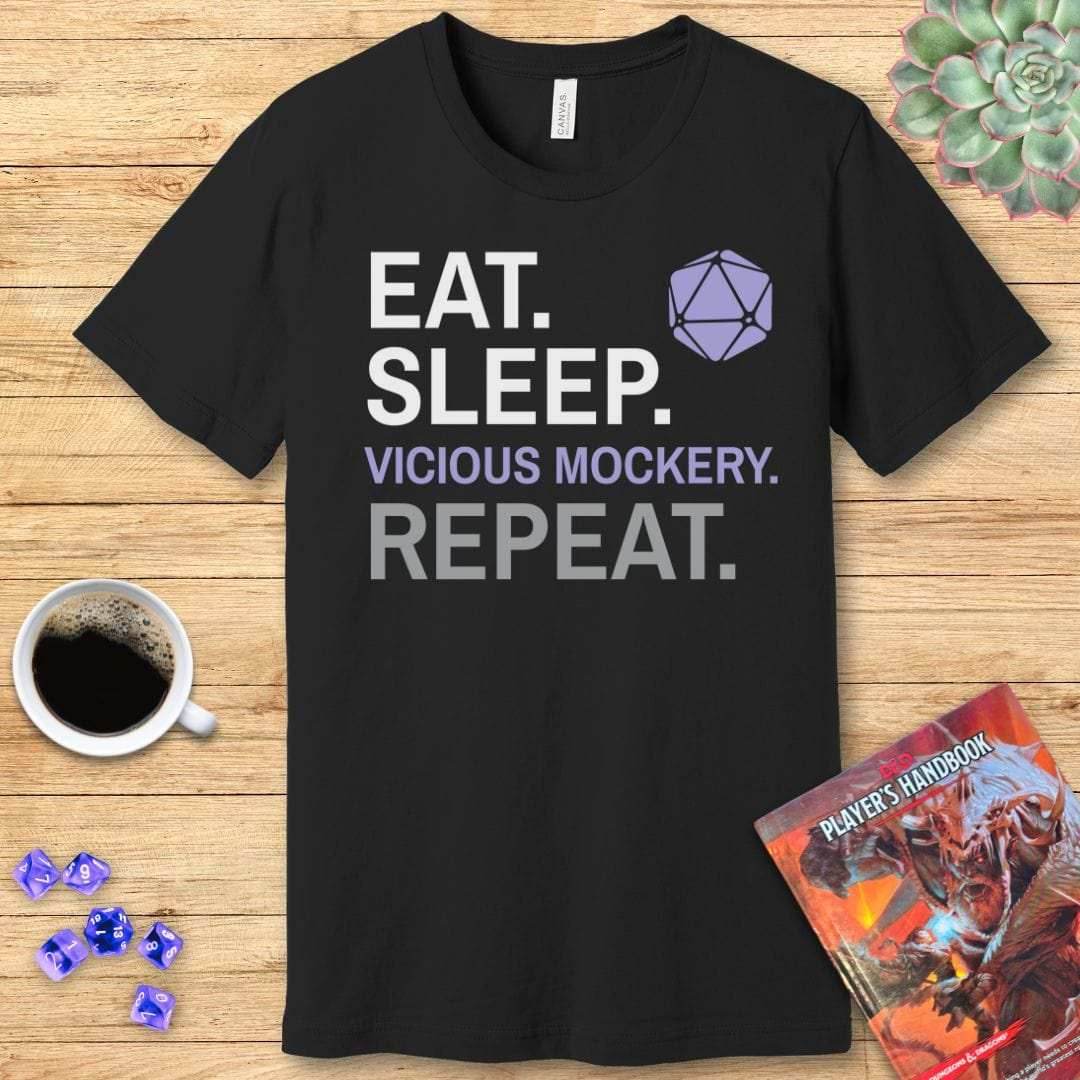 Bard T-Shirt – 'Eat, Sleep, Vicious Mockery, Repeat' - Navy / S