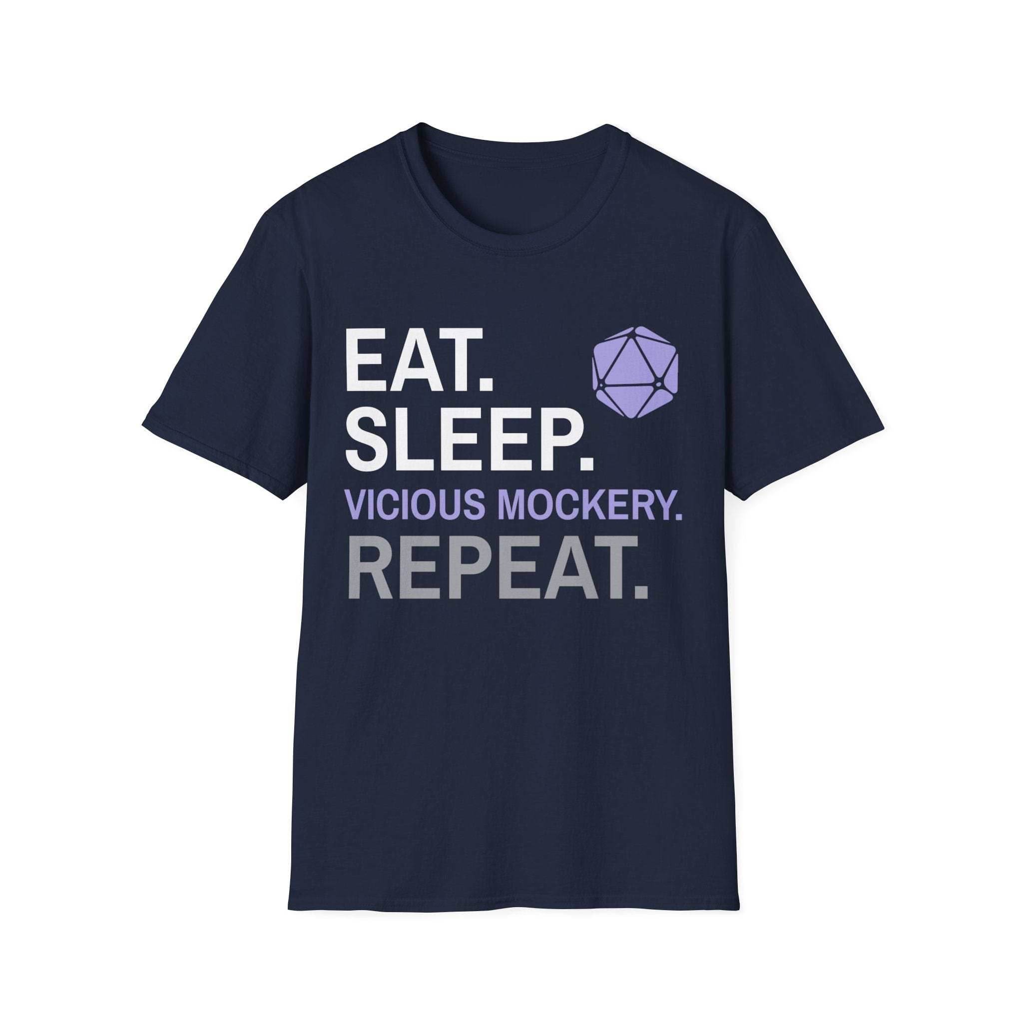 Bard T-Shirt – 'Eat, Sleep, Vicious Mockery, Repeat' - Navy / S