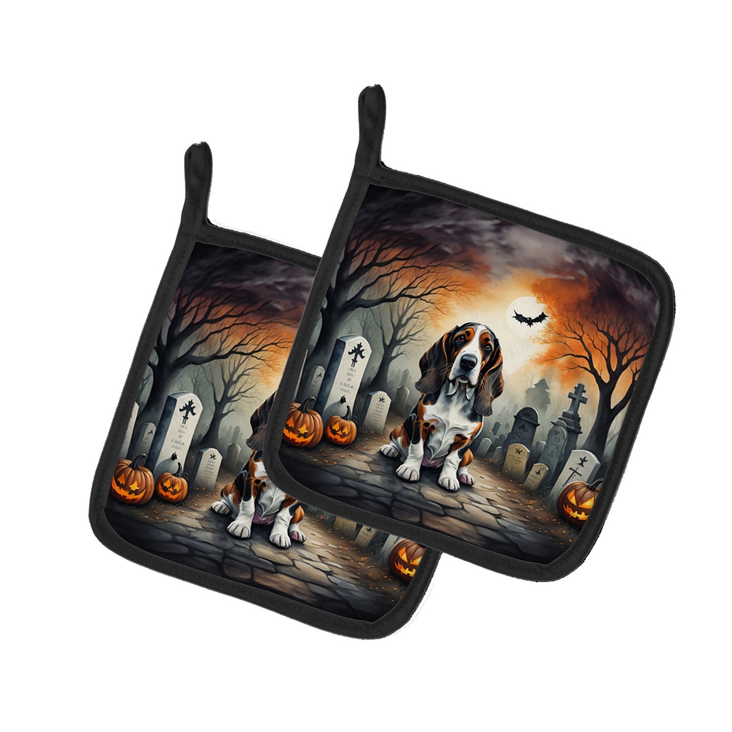 Basset Hound Spooky Halloween Pair of Pot Holders Kitchen Heat Resistant Pot Holders Sets Oven Hot Pads for Cooking Baking BBQ, 7 1/2 x 7 1/2