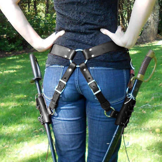 Medieval Warrior PU Leather Belt Double Sword Set