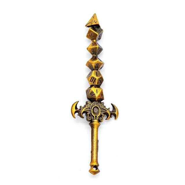 Dice Sword Gold 46mm x 9mm Trinket Novelty - 