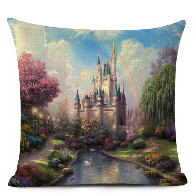 Beautiful Fairy Tale Linen Cushion Cover American Countryside Fields Gardens Scenery Art Oil Painting Decorative Pillowcase