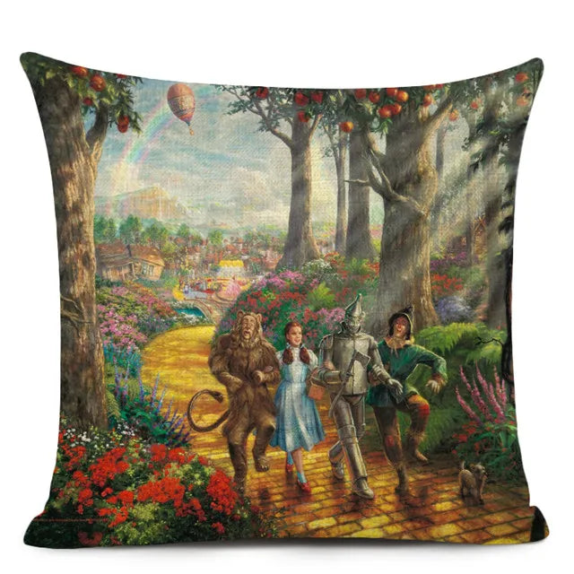 Beautiful Fairy Tale Linen Cushion Cover American Countryside Fields Gardens Scenery Art Oil Painting Decorative Pillowcase