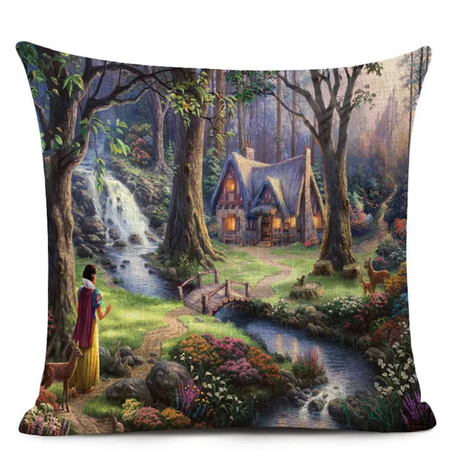 Beautiful Fairy Tale Linen Cushion Cover American Countryside Fields Gardens Scenery Art Oil Painting Decorative Pillowcase